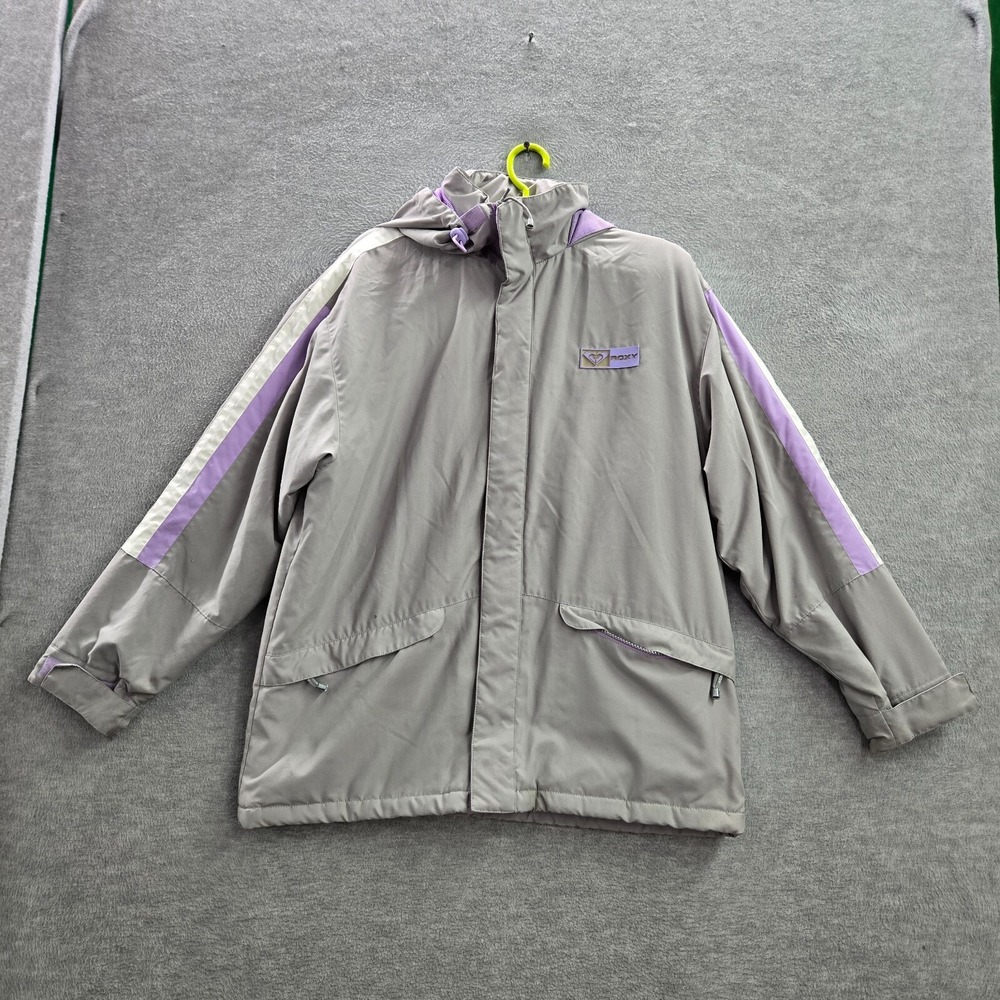 VINTAGE Roxy x Quiksilver Women Jacket M Gray Snowboard Ski Logo 90s READ